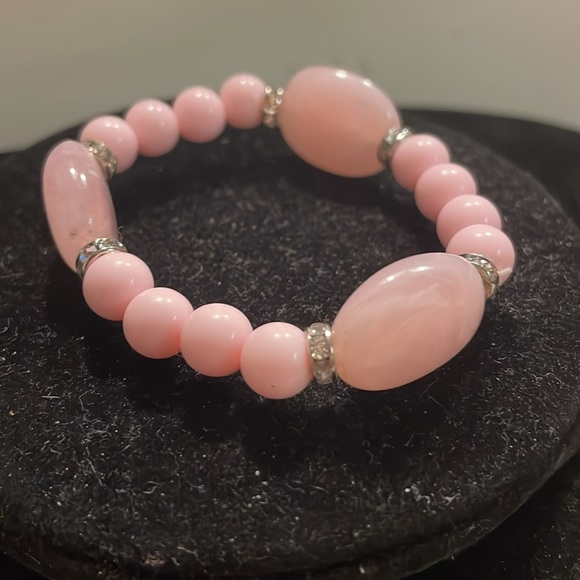 6” pink silver 15 round & oval stackable stretch bracelet - Picture 3 of 10